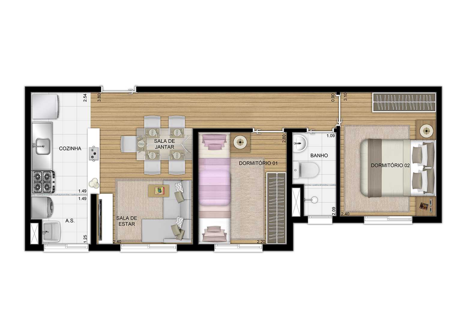 Planta - Seu Apartamento com Vaga ao próximo ao Metrô e do Parque Chácara do Jockey - J Imob