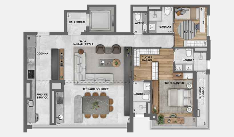 Planta - Apartamento à venda em São Paulo, Vila Mariana, com 3 quartos, 119,18m² - J Imob
